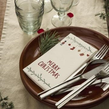 Serviet Merry Christmas og juleranke 16 stk pr pakke