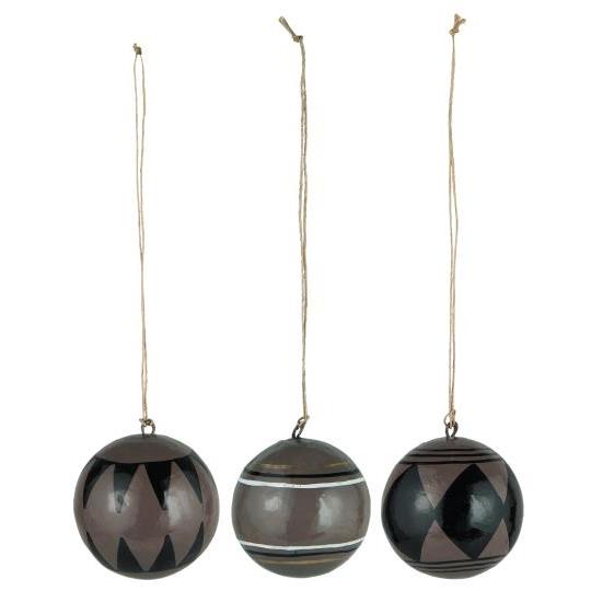 Julekugle papmache milky brown m/mønster 3 stk. - 5,8 cm