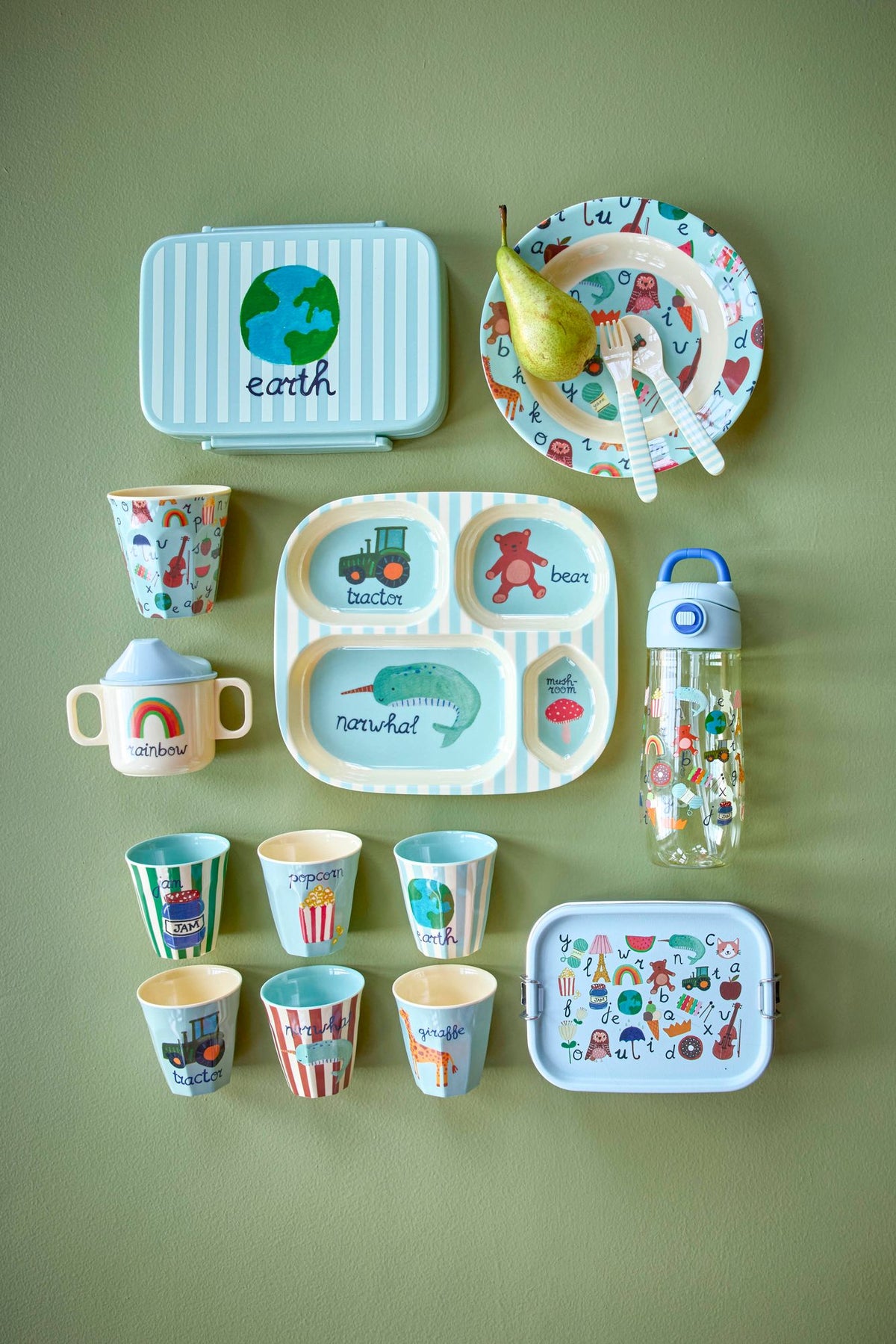 RICE babyspisesæt – ABC – blå – 4 dele