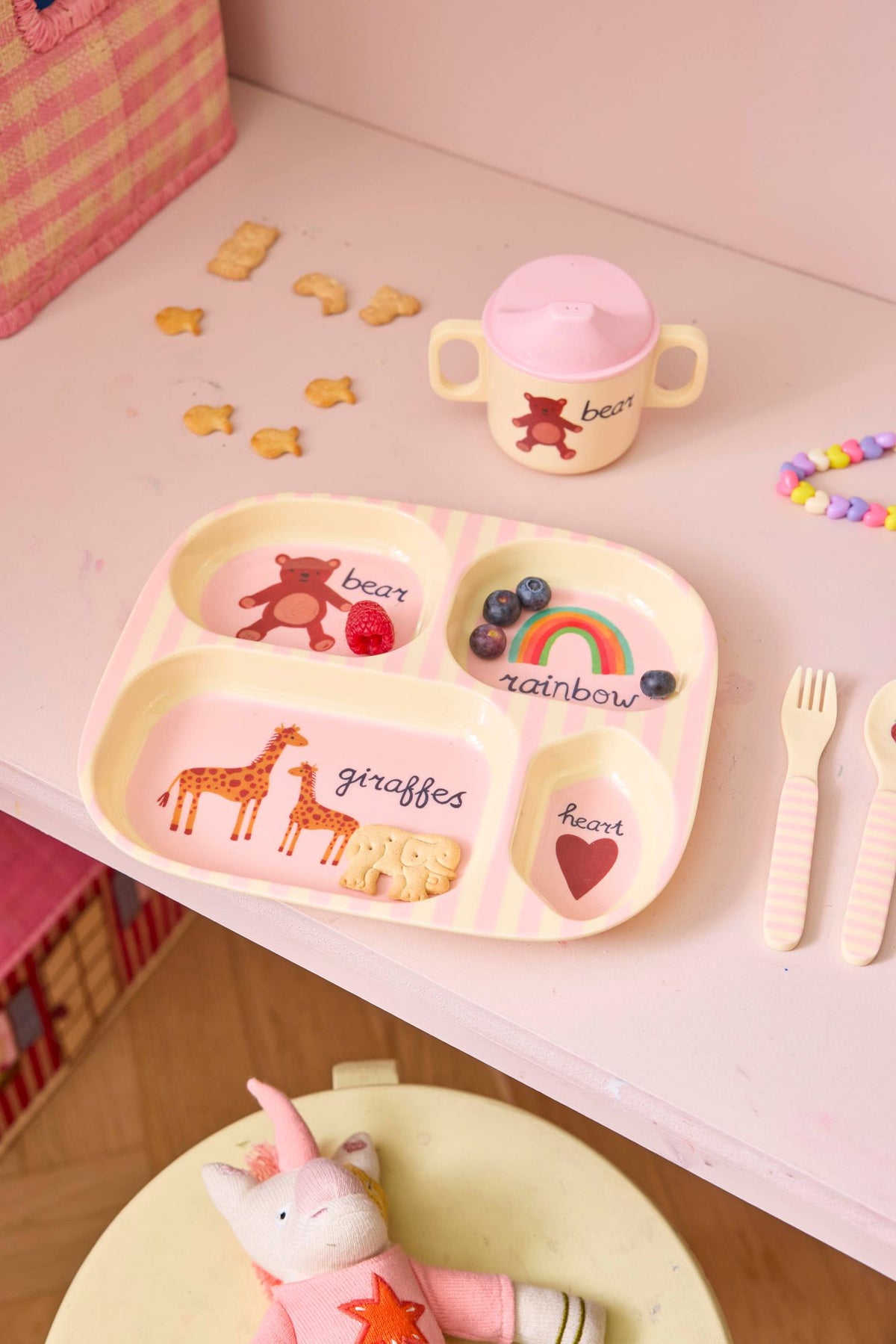 RICE babyspisesæt – ABC – lyserød – 4 dele