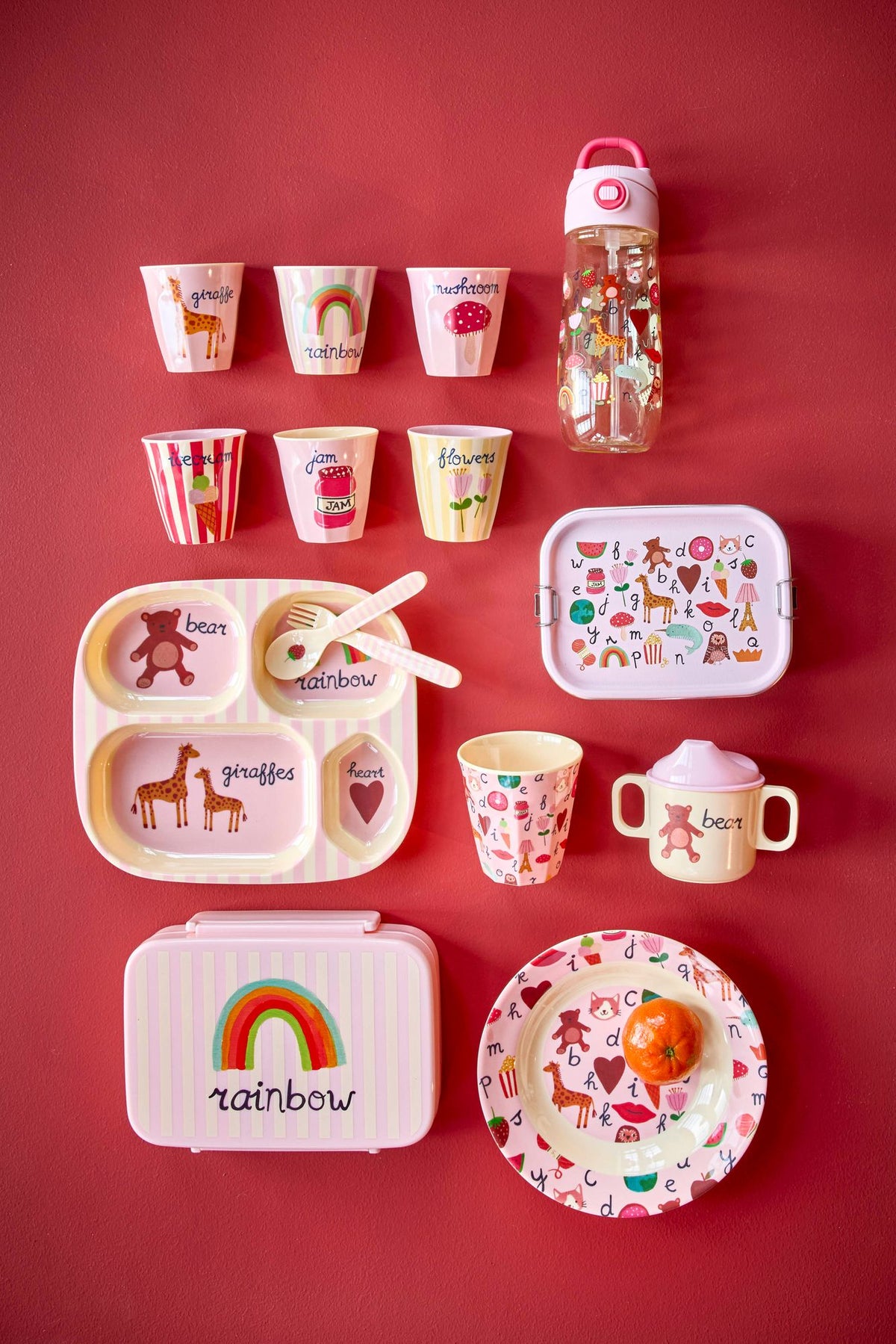 RICE babyspisesæt – ABC – lyserød – 4 dele