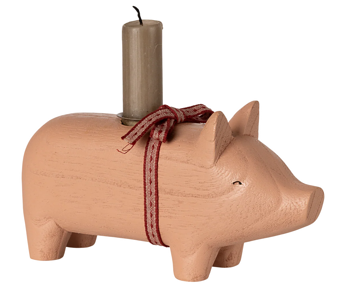 Trælysestage, Gris - Medium - Rosa