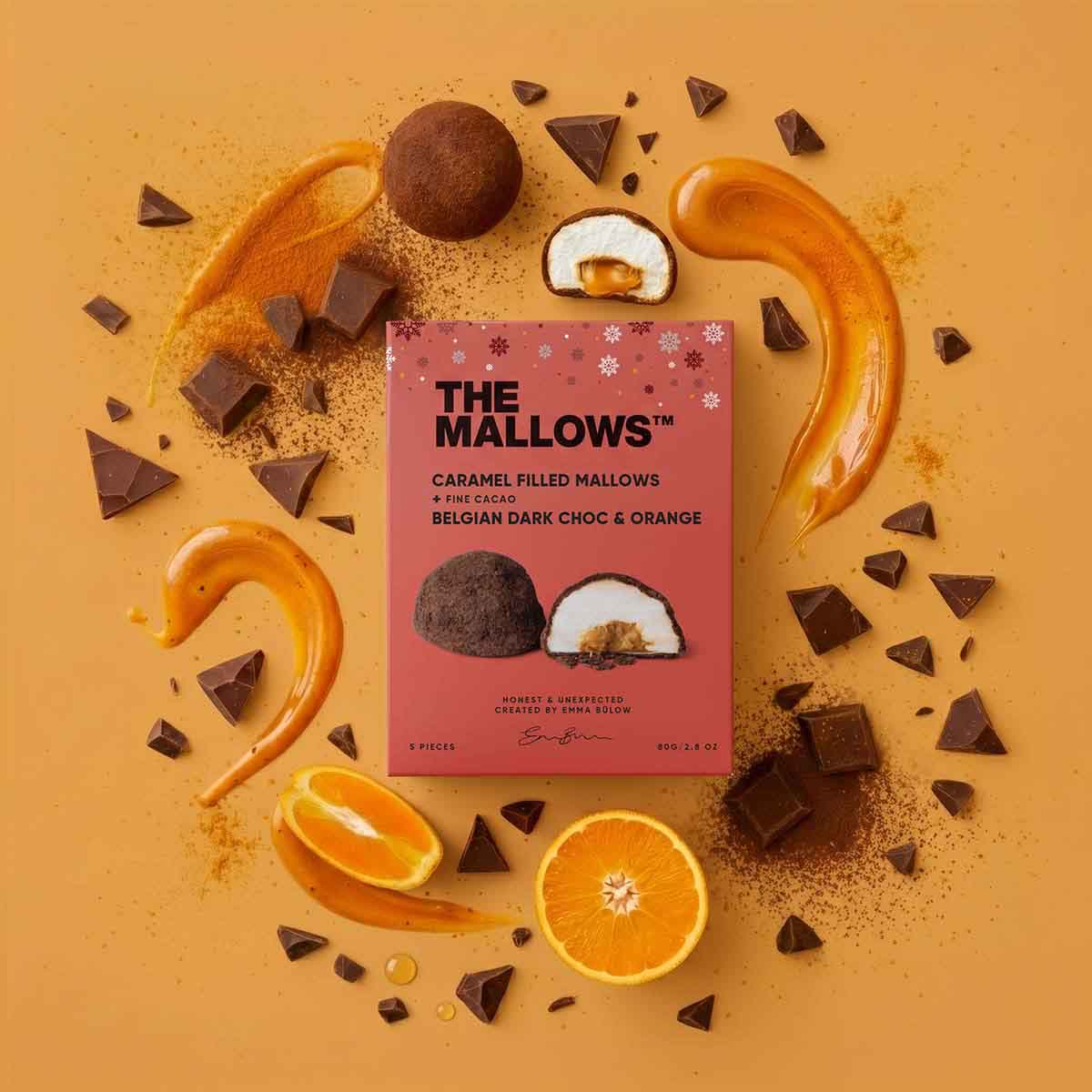 CARAMEL FILLED MALLOWS + DARK CHOC & ORANGE – 5 STK