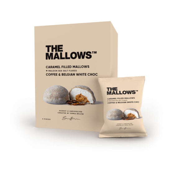 CARAMEL FILLED MALLOWS m. coffee & blegian white choc, box