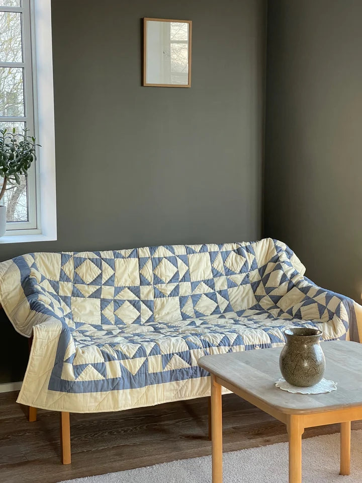 Jou patchwork plaid og sengetæppe style 9 - Blue
