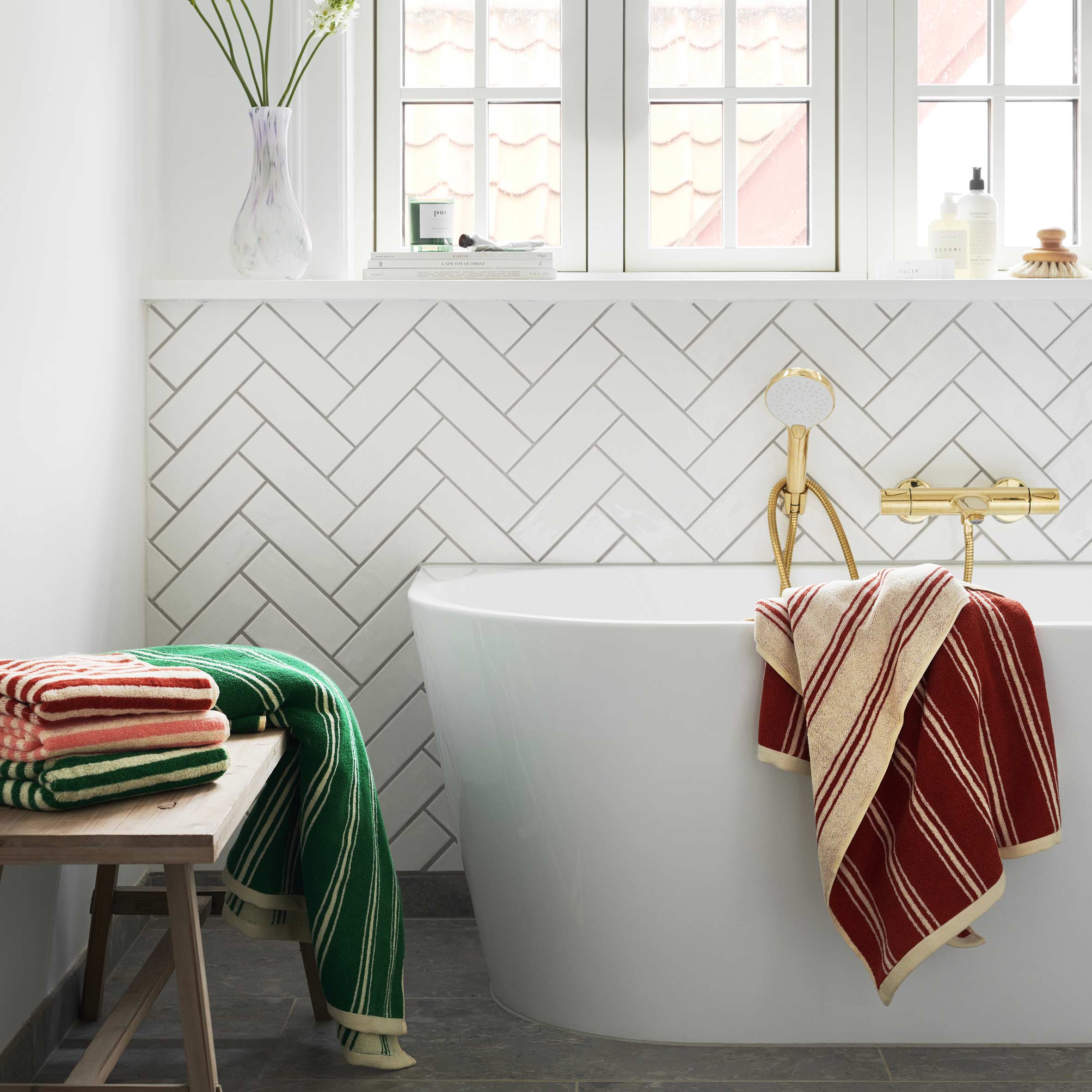 Retro stribet Håndklæder- Cinnamon 100x150 cm