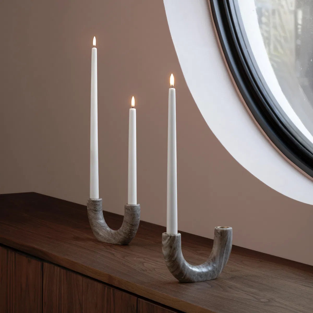 Marble double candleholder, taper, Desert beige, 17,5x10 cm