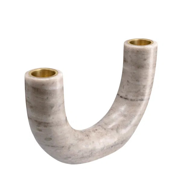 Marble double candleholder, taper, Desert beige, 17,5x10 cm
