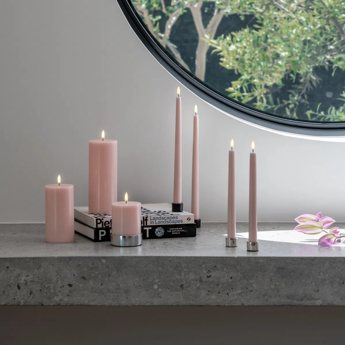 LED pillar candle, Rose powder, Smooth, 7,8x15 cm