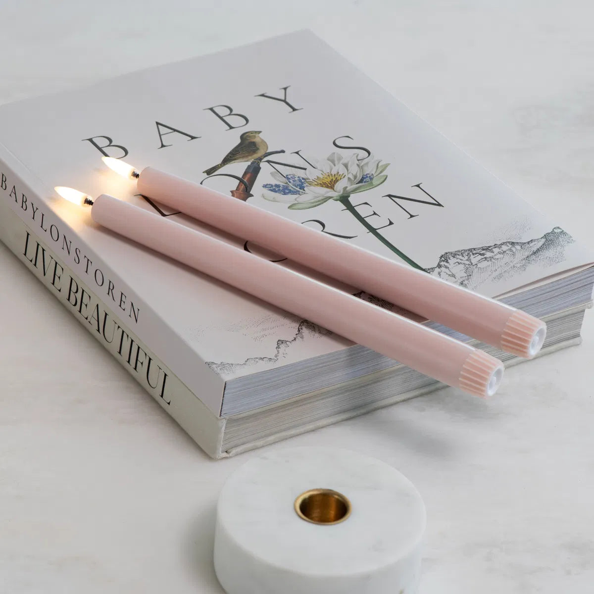 LED taper candle, Rose powder, Smooth, 2-pack, 2,3x25 cm