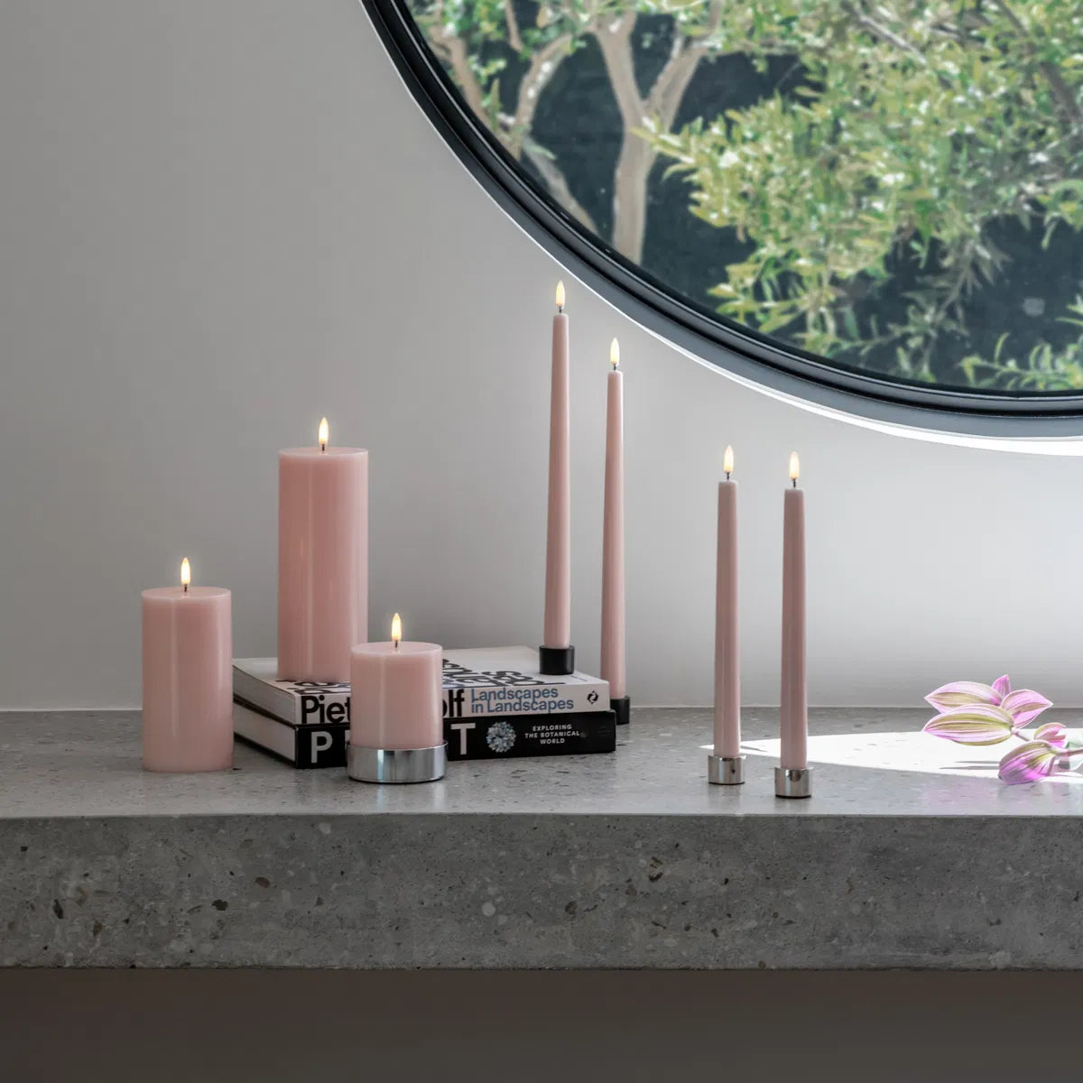 LED taper candle, Rose powder, Smooth, 2-pack, 2,3x25 cm