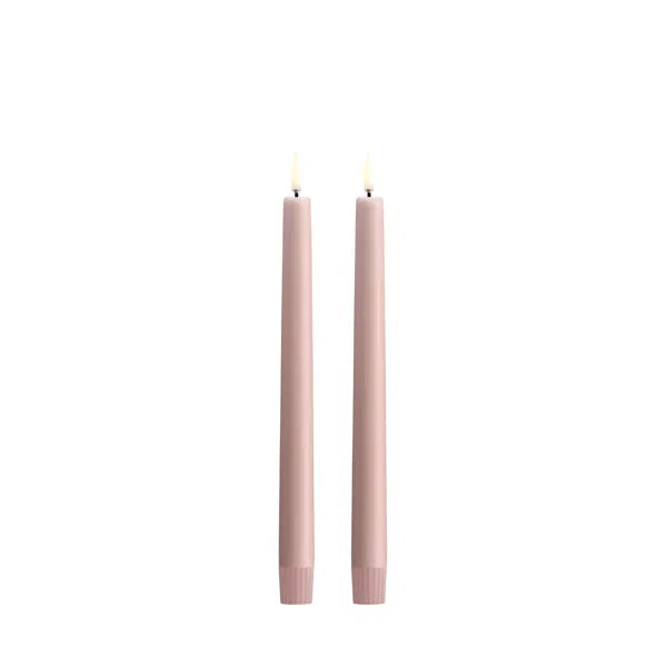 LED taper candle, Rose powder, Smooth, 2-pack, 2,3x25 cm