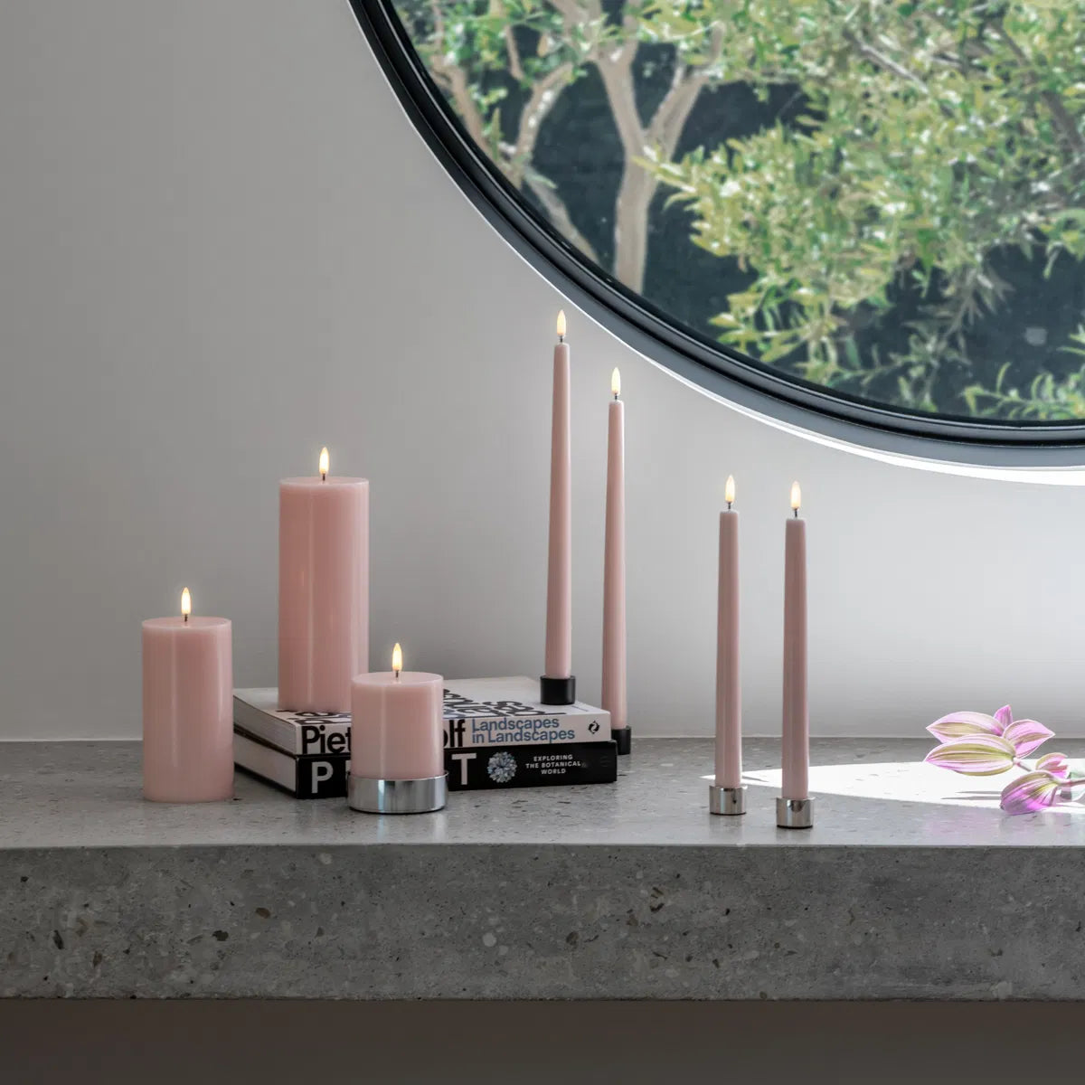 LED taper candle, Rose powder, Smooth, 2-pack, 2,3x32 cm