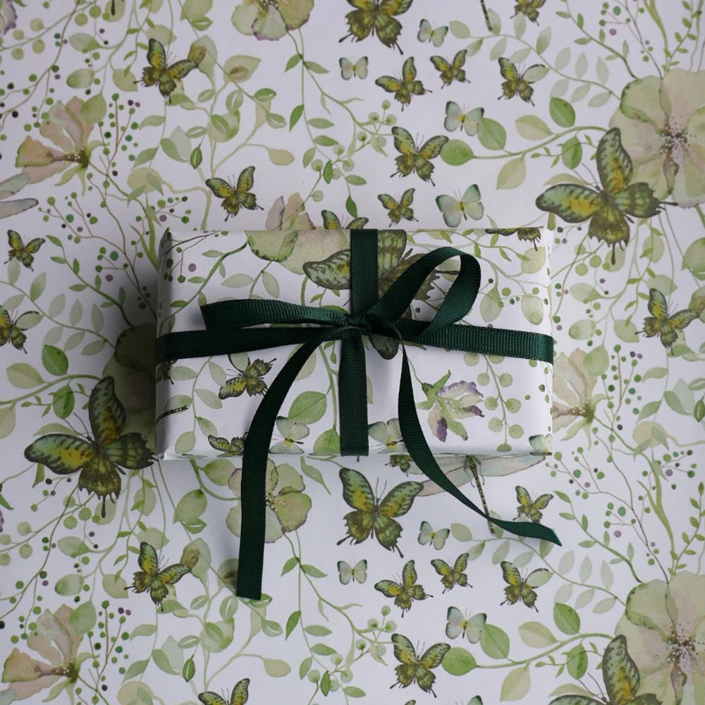 Gavepapir, 5 m, Green butterflies