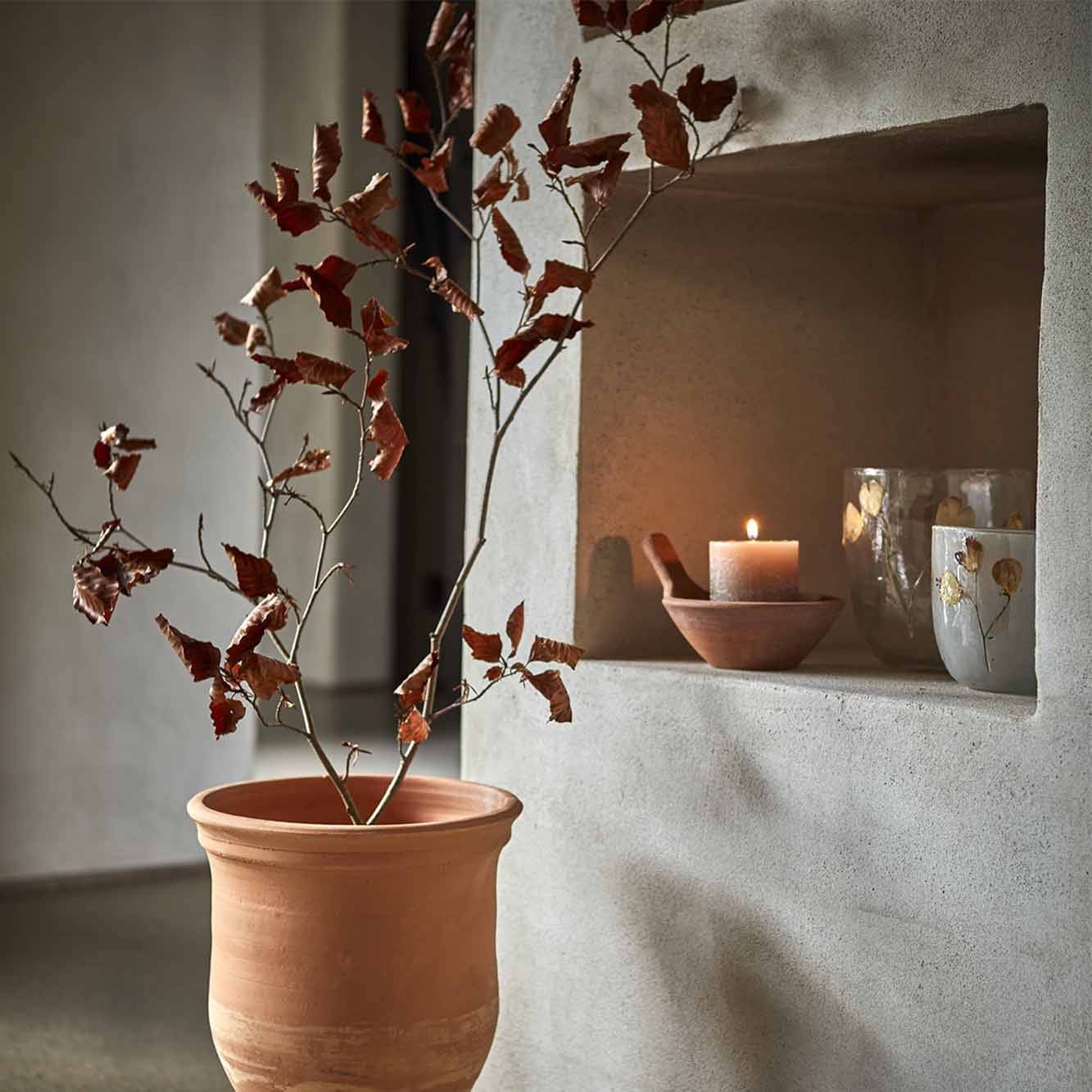 LEAF fyrfadsstage M, klar/brun