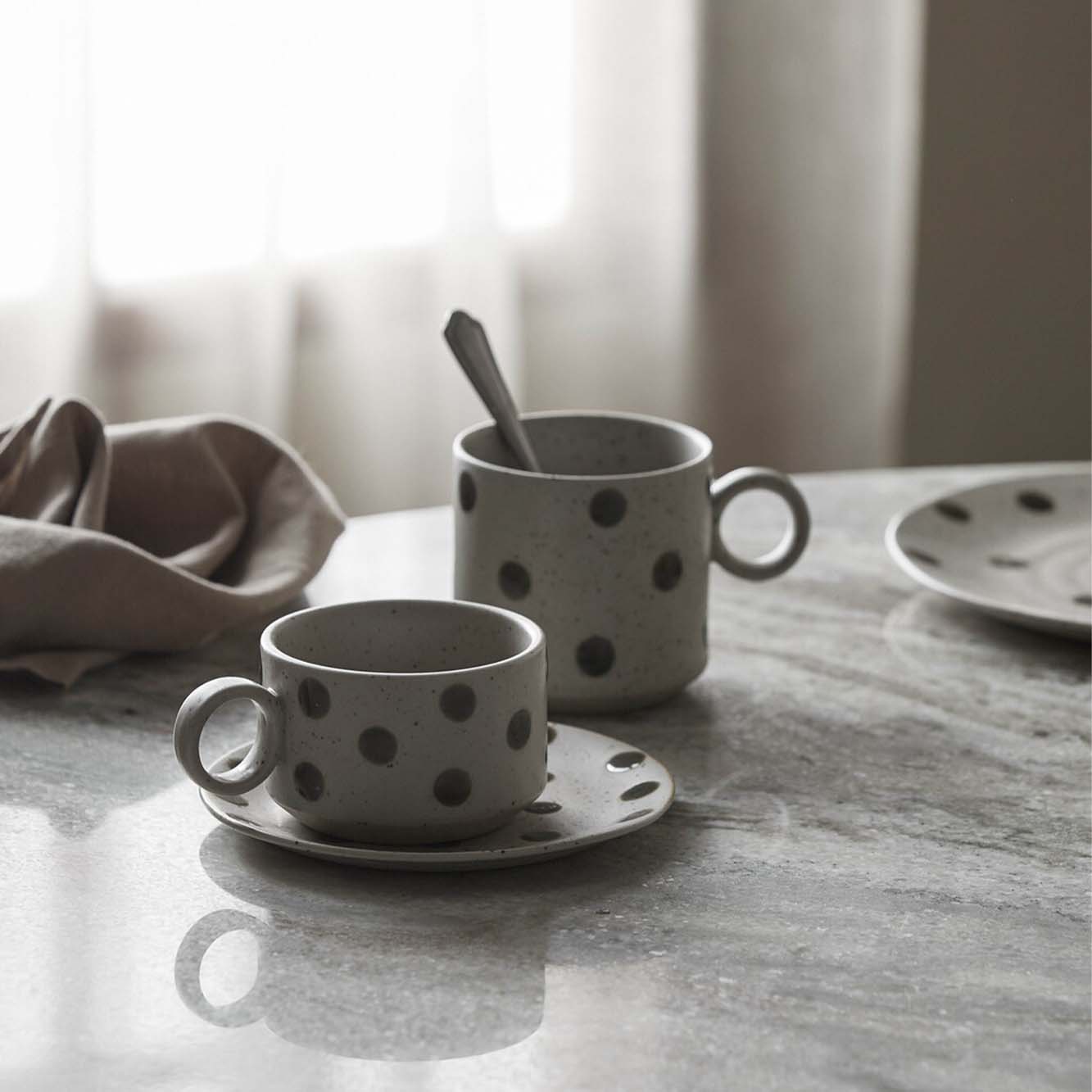 GRAINY tekop i keramik m/hank- Sand/Grøn