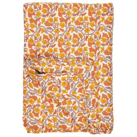 Quilt naturfarvet m/grå, gule og orange vinranker