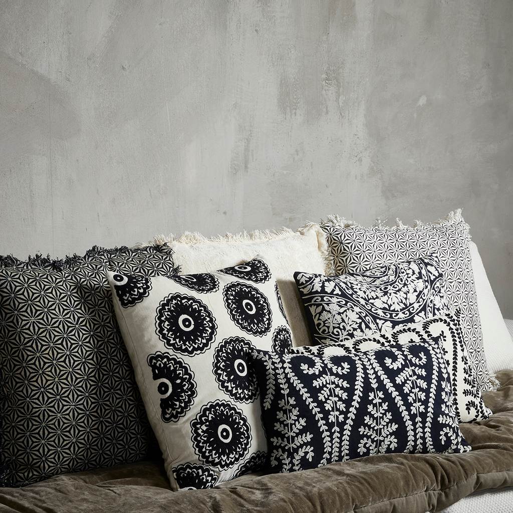 Pude u/fyld 50x50cm bomuld , White/black