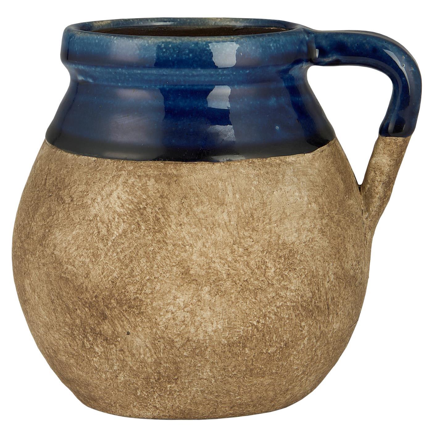 Vase m/hank naturfarvet m/blå kant Avignon