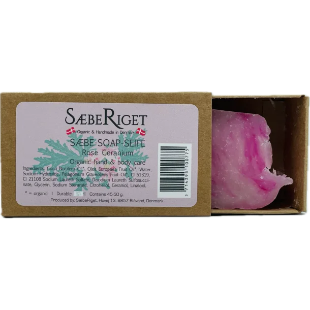 Økologisk fast håndsæbe bar rosengeranium - 50 gram