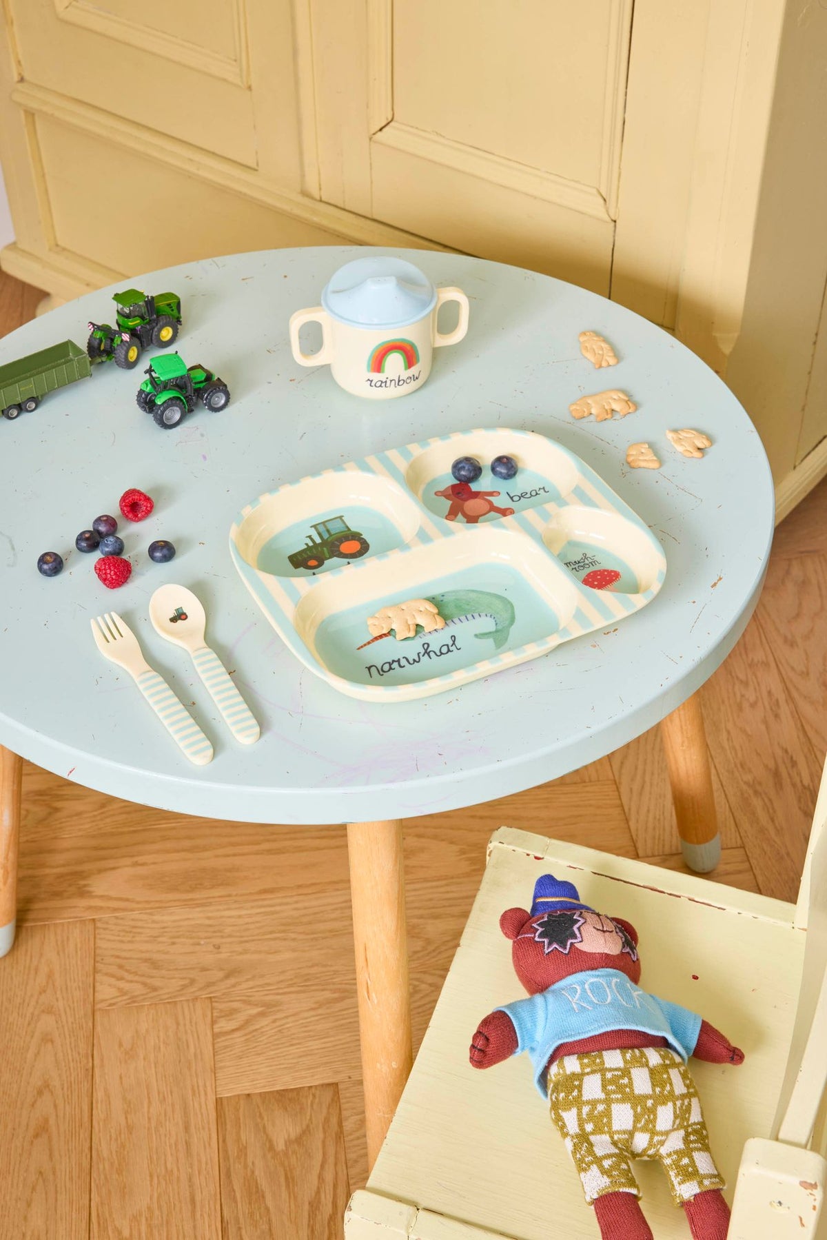 RICE babyspisesæt – ABC – blå – 4 dele