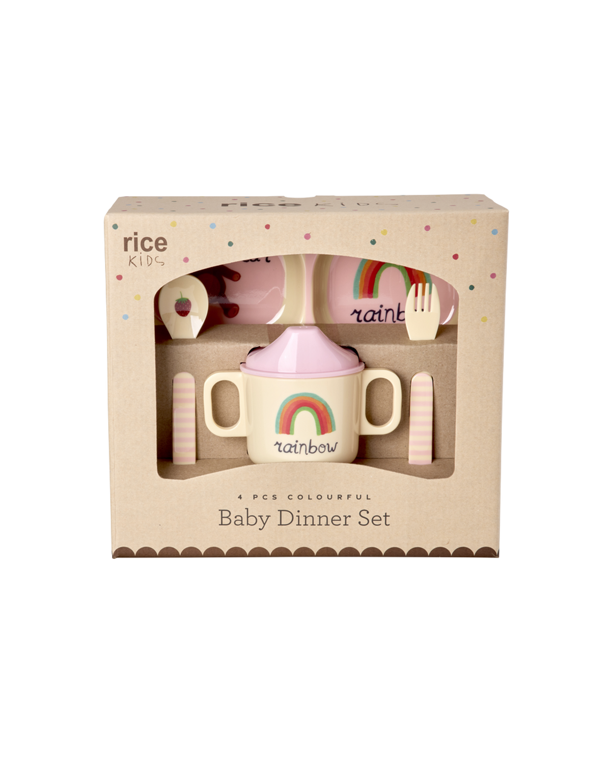 RICE babyspisesæt – ABC – lyserød – 4 dele