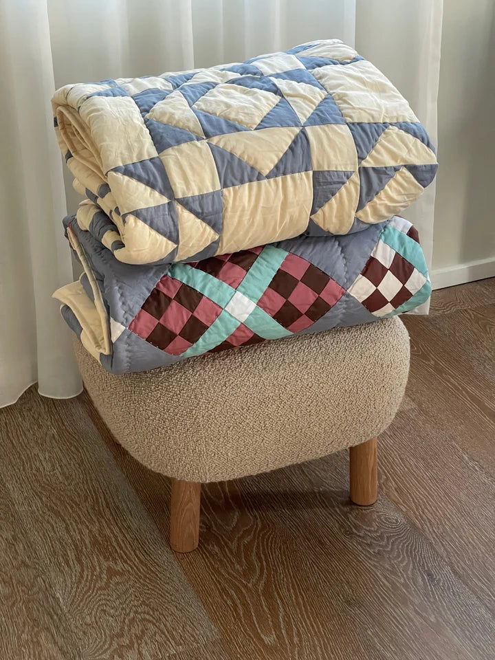 Jou patchwork plaid og sengetæppe style 9 - Blue