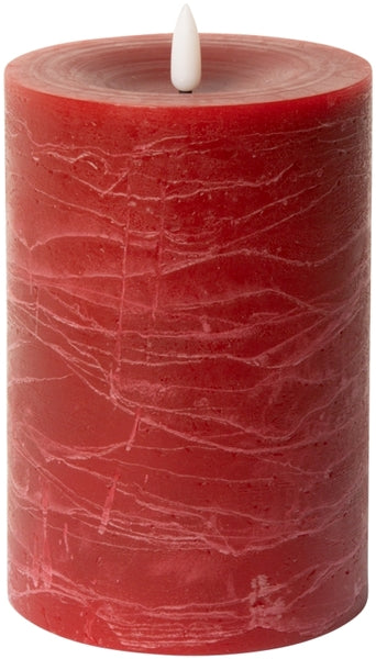 LED Bloklys, rustik, rød, 15xø10 cm