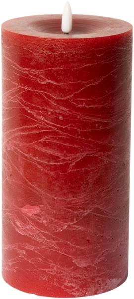 LED Bloklys, rustik, rød, 20xø10 cm