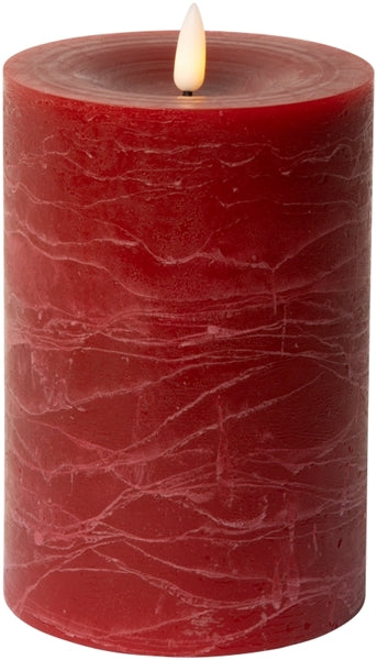 LED Bloklys, rustik, rød, 15xø10 cm