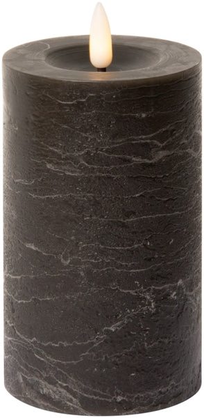 LED Bloklys, rustik, trækul, 12,5xø7,5 cm