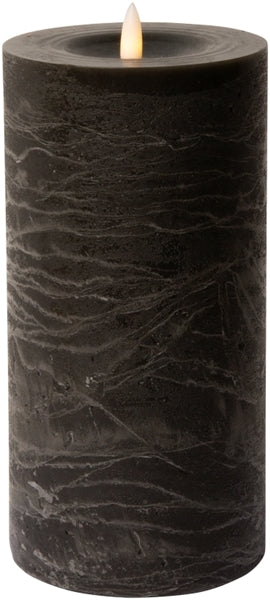 LED Bloklys, rustik, trækul, 20xø10 cm