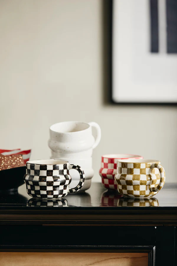 YSIA cup, check - red/ivory