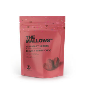 MALLOW HEARTS – SKUMFIDUSER MED HVID CHOKOLADE & HINDBÆR 90G