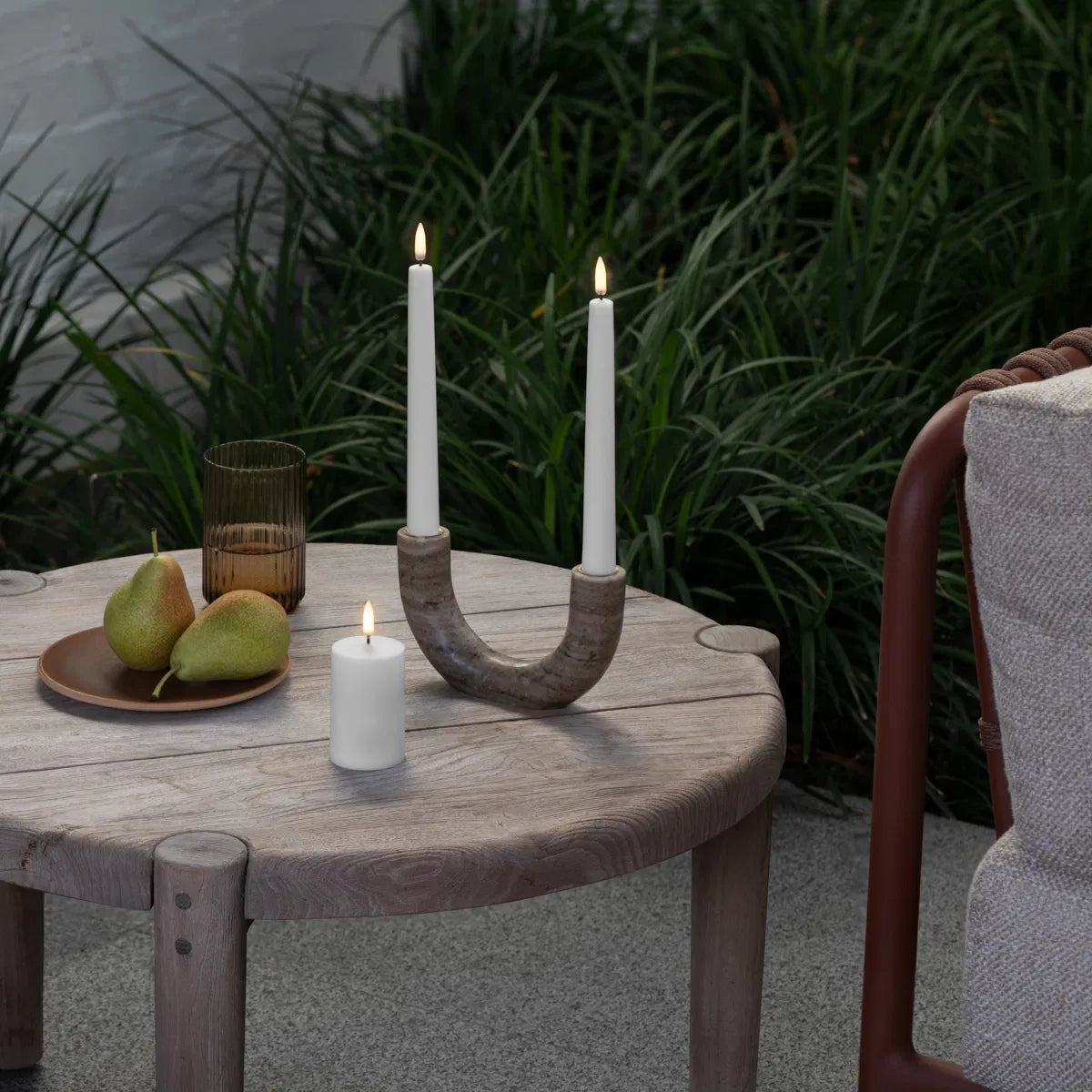 Marble double candleholder, taper, Desert beige, 17,5x10 cm