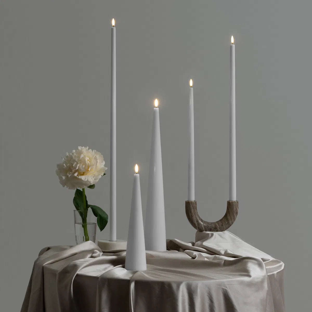 Marble double candleholder, taper, Desert beige, 17,5x10 cm