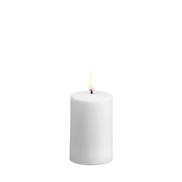 Outdoor LED pillar candle, White, 5 x 7,8 cm