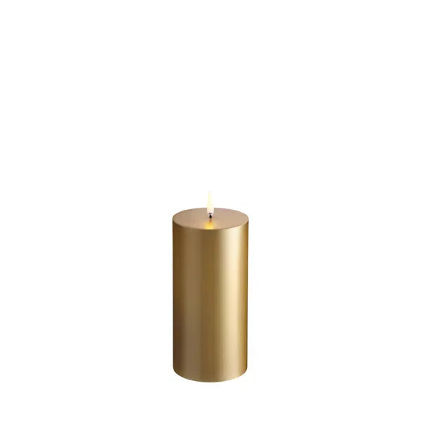 LED pillar candle, Gold finish, Smooth, 7,8x10 cm