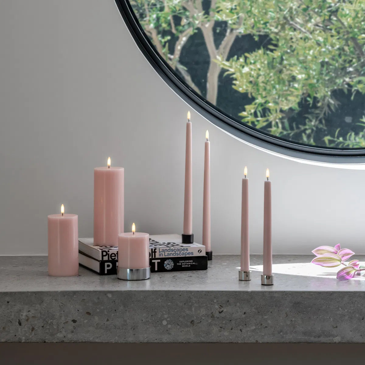 LED pillar candle, Rose powder, Smooth, 7,8x10 cm