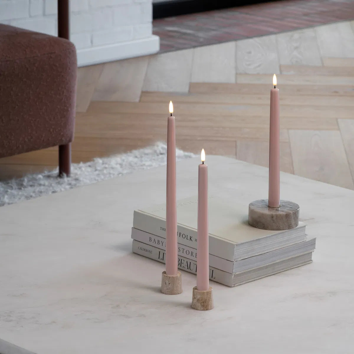 LED taper candle, Rose powder, Smooth, 2-pack, 2,3x32 cm