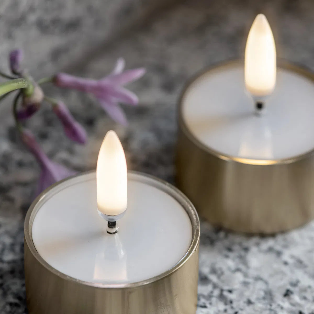 LED melted tealight, Metal brass finish, 2-pack, 4,1x2,3 cm
