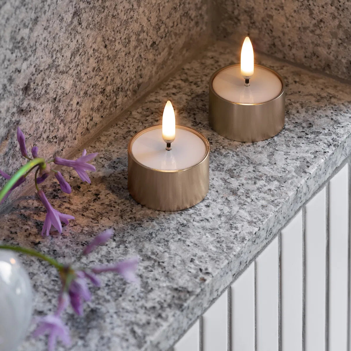 LED melted tealight, Metal brass finish, 2-pack, 4,1x2,3 cm