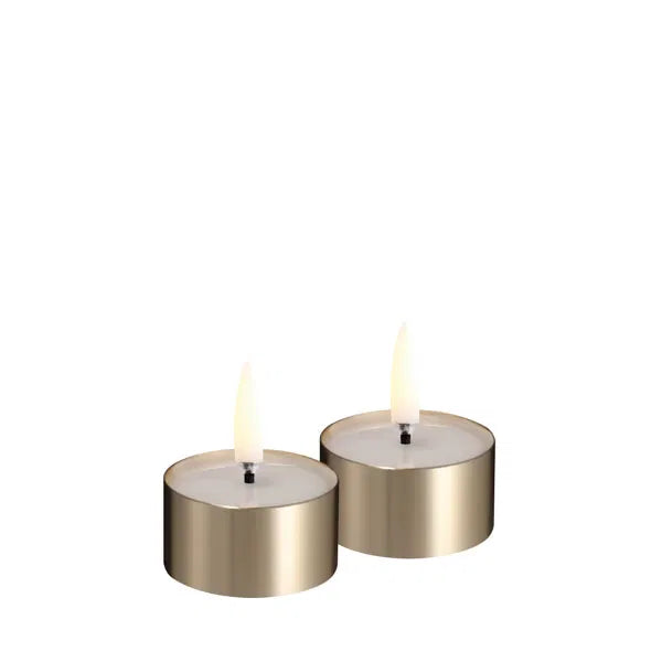 LED melted tealight, Metal brass finish, 2-pack, 4,1x2,3 cm