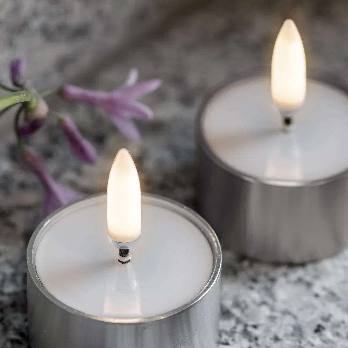 LED melted tealight, Silver finish, 2-pack, 4,1x2,3 cm