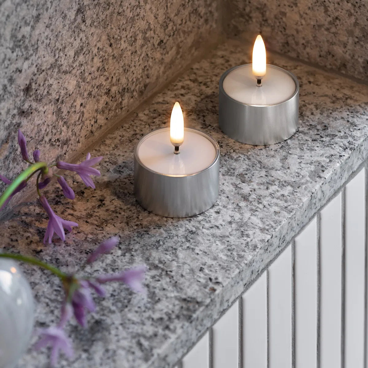LED melted tealight, Silver finish, 2-pack, 4,1x2,3 cm