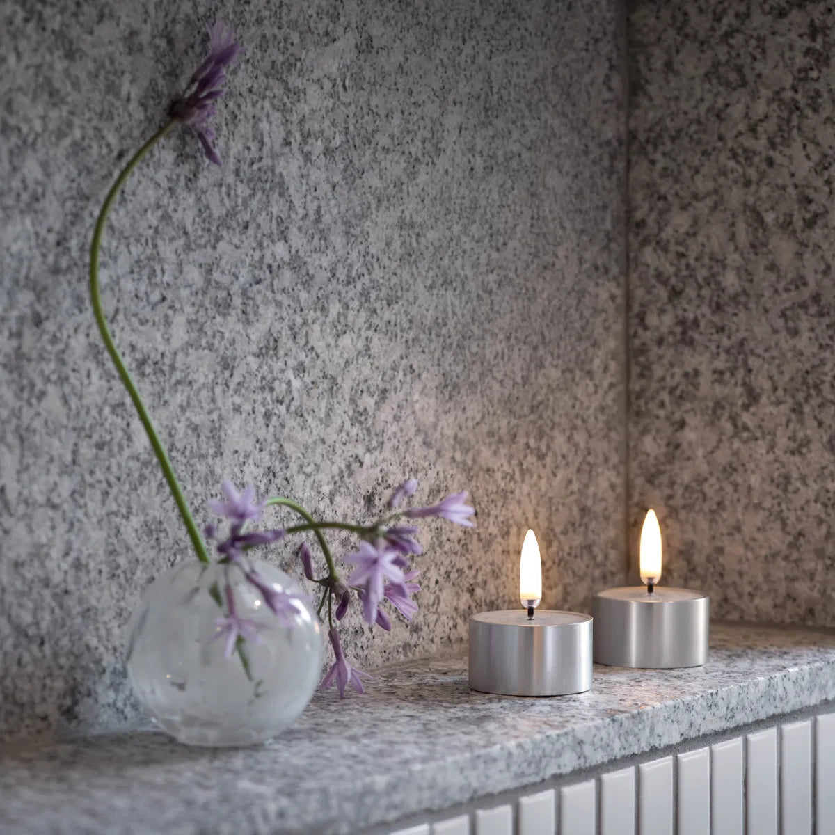 LED melted tealight, Silver finish, 2-pack, 4,1x2,3 cm