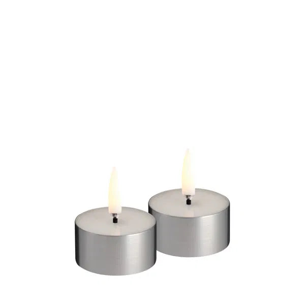 LED melted tealight, Silver finish, 2-pack, 4,1x2,3 cm