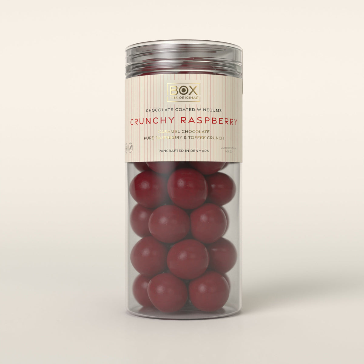 Crunchy Raspberry – chokoladeovertrukket vingummi, 250 g – originalt produktbillede