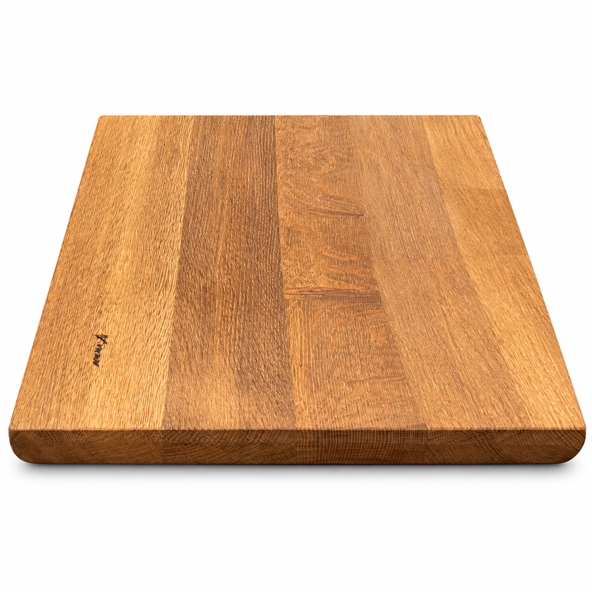 Plank huggeblok – røget eg, 55 × 38 cm på hvid baggrund