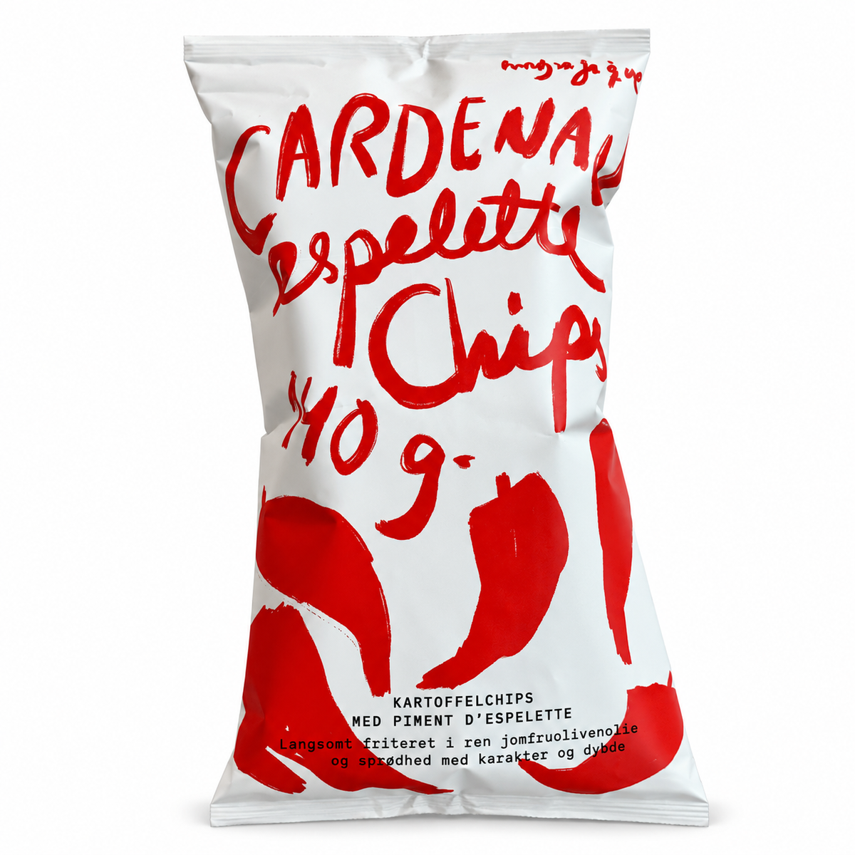 Kartoffelchips med Piment d'Espelette – 140 g – hvid baggrund